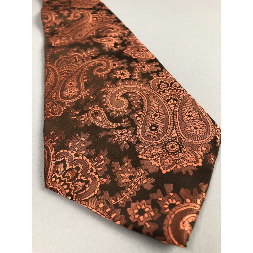 Damon Men’s Tie Paisley Orange Copper Brown Art Deco 57" Gift Mid Century Style